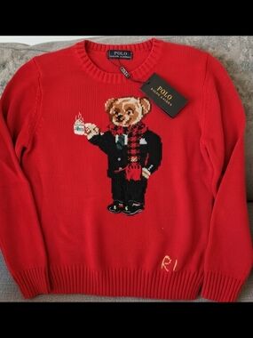 Polo by Ralph Lauren Red Bear Intarsia Crewneck Sweater